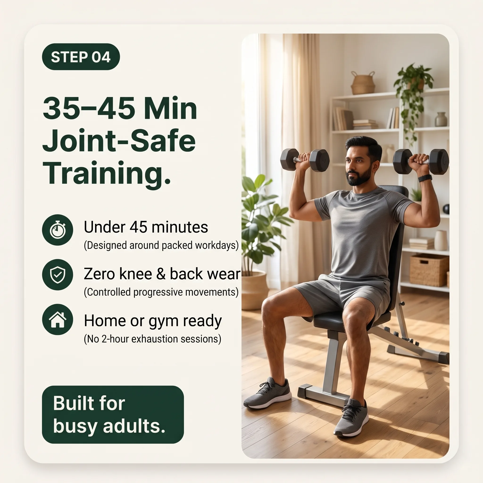 Joint-safe strength training for 30 plus adults